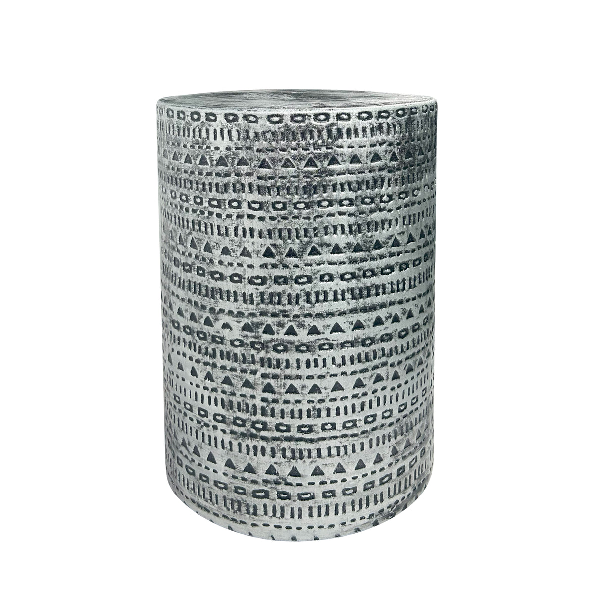 Modern Tribal Charm Textured Geometric-Patterned Ceramic Stool