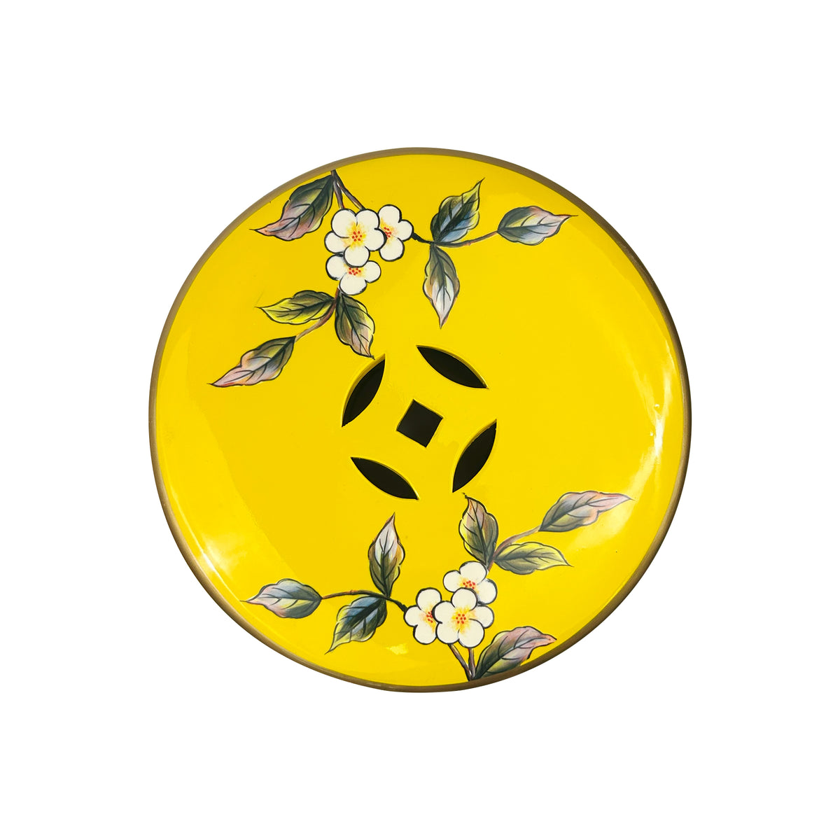 Vibrant Yellow Ceramic Drum Stool with Exquisite Floral Patterns and Decorative Perforations