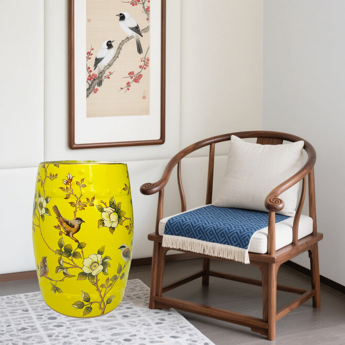 Floral & Bird Ceramic Garden Stool