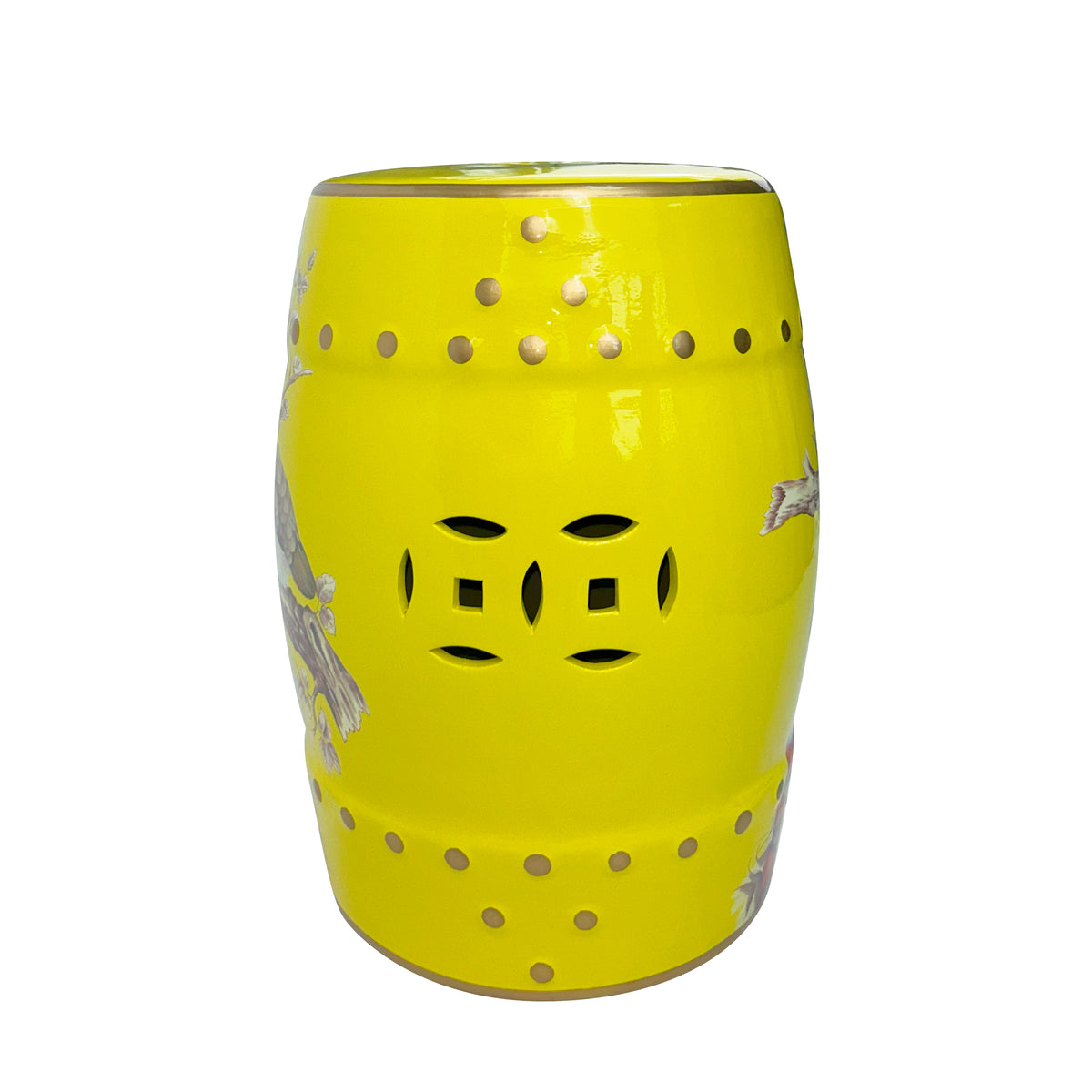 Peacock - Themed Yellow Ceramic Drum Stool