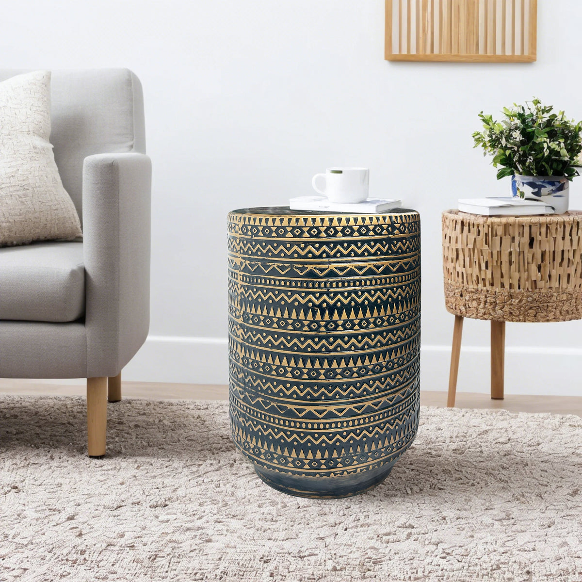 Ceramic Stool Featuring Intricate Ethnic-Style Designs