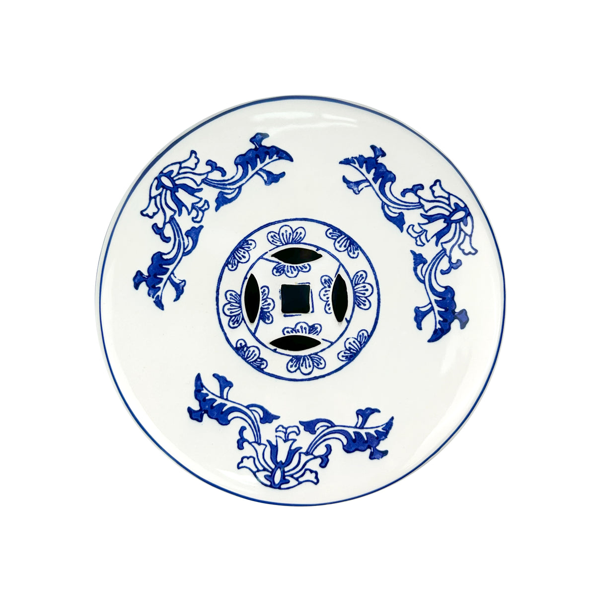 Blue - and - White Porcelain Drum Stool with Interlocking Branch Pattern